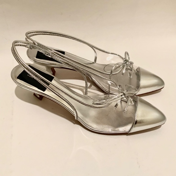 MARC JACOBS Women's Slingback Kitten-Heel Pumps Silver Clear Pointed Toe Shoes - Picture 14 of 16